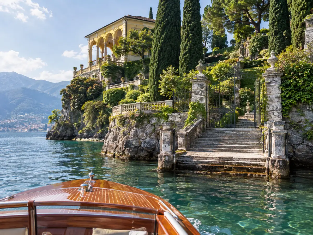 Arriving by water: the villa’s own landing, used by taxi-boats and the boat tours